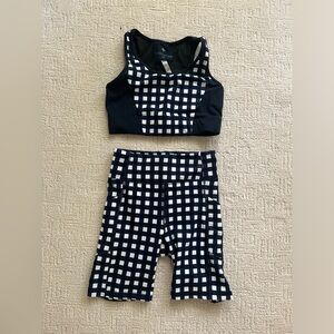 Tuckernuck sport blue gingham biker shorts and bra set
